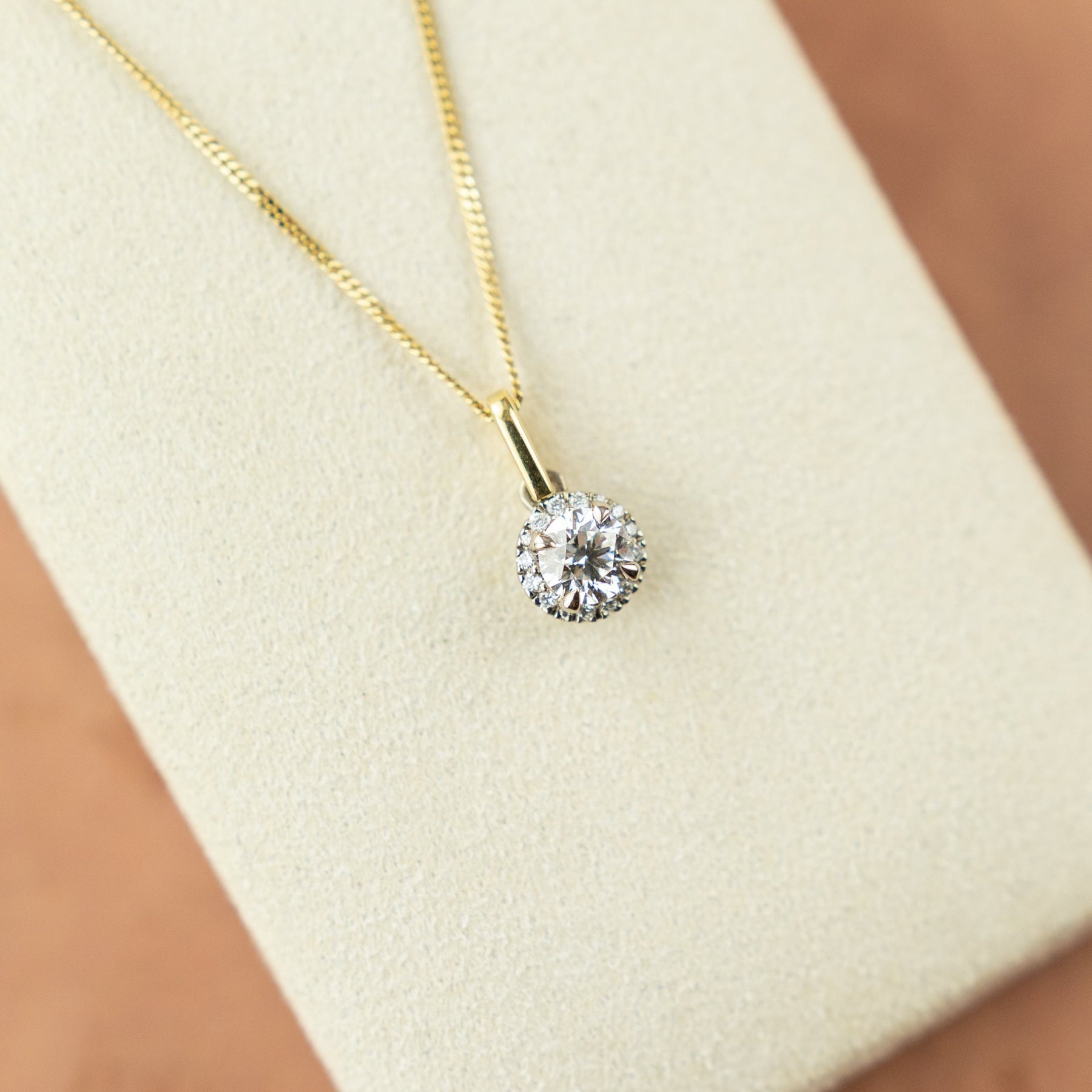 18 Karat Yellow Gold GIA Diamond Halo Pendant