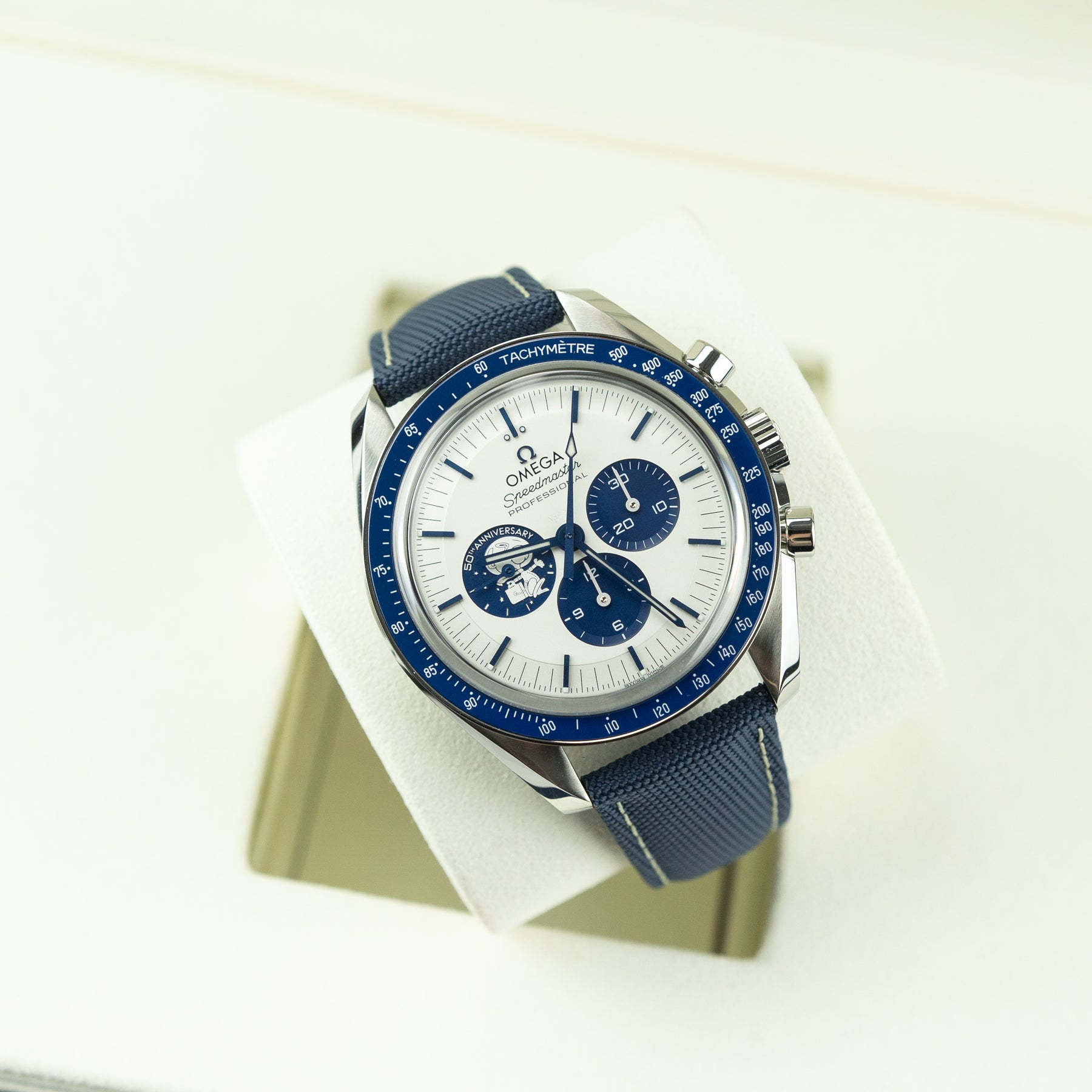 Stickered & Unworn OMEGA Speedmaster 50th Anniversary 'Silver Snoopy Award' at rr jewellers Yarm uk