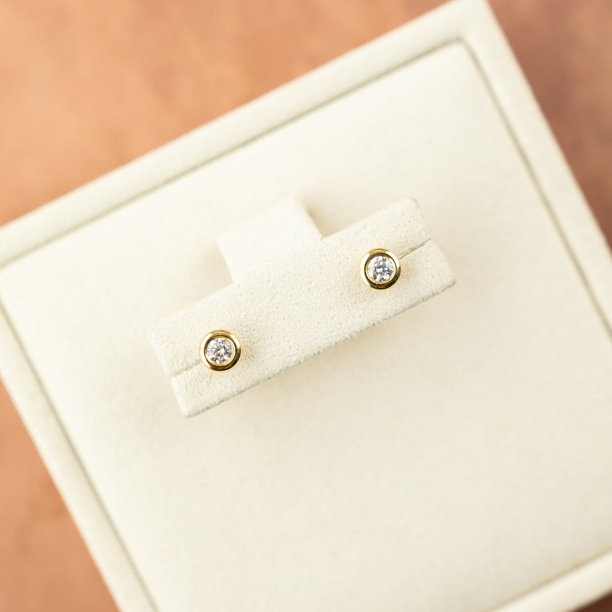 18 Karat Yellow Gold Bezel Set Diamond Earrings 0.20ct