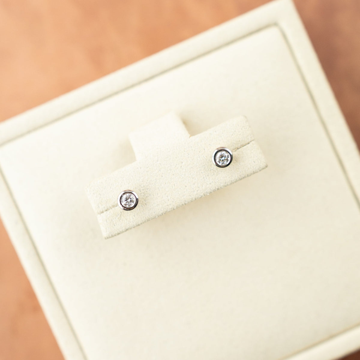 18 Karat White Gold Bezel Set Diamond Earrings 0.14ct