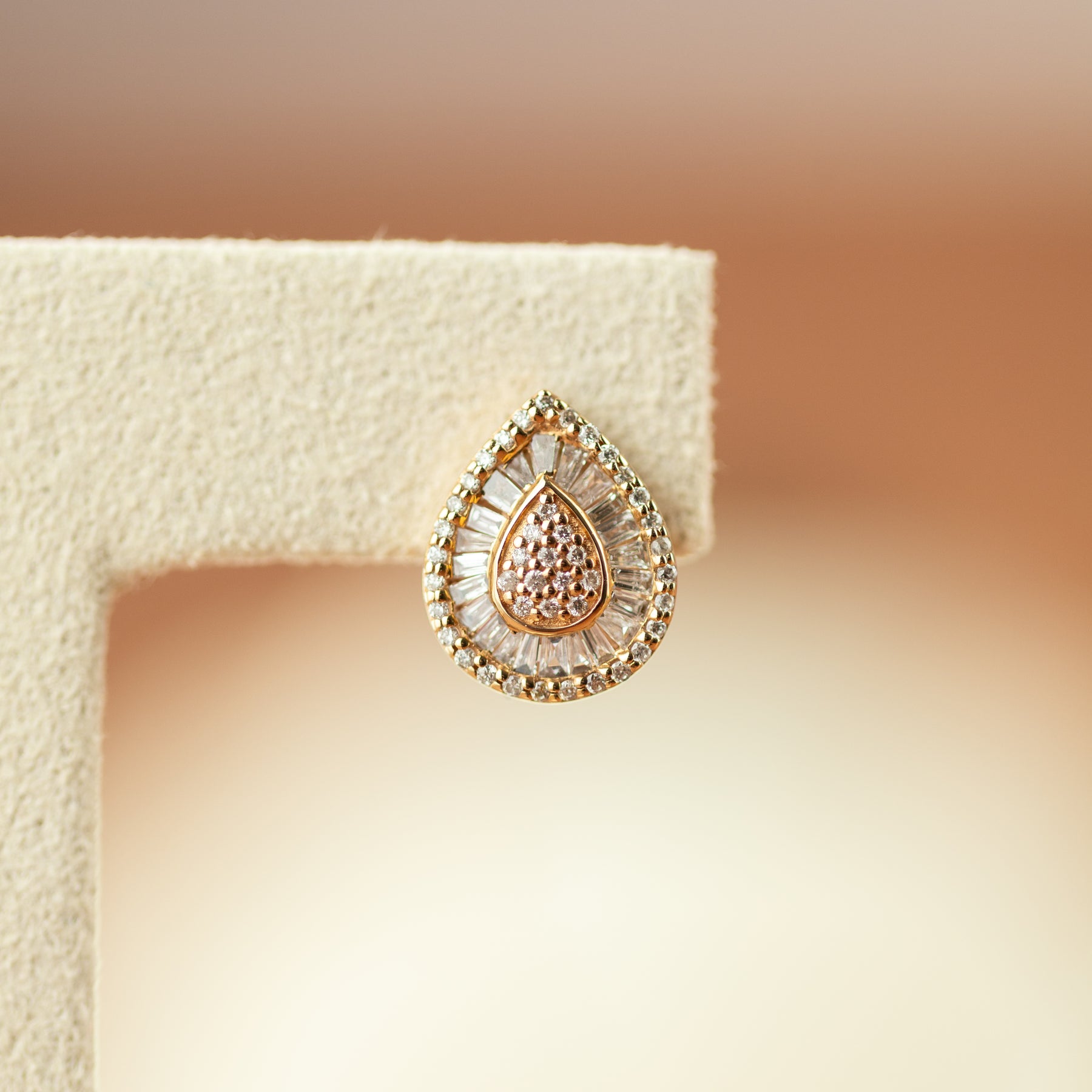 18 Karat Rose Gold Pear Cut Pendant & Earring Set