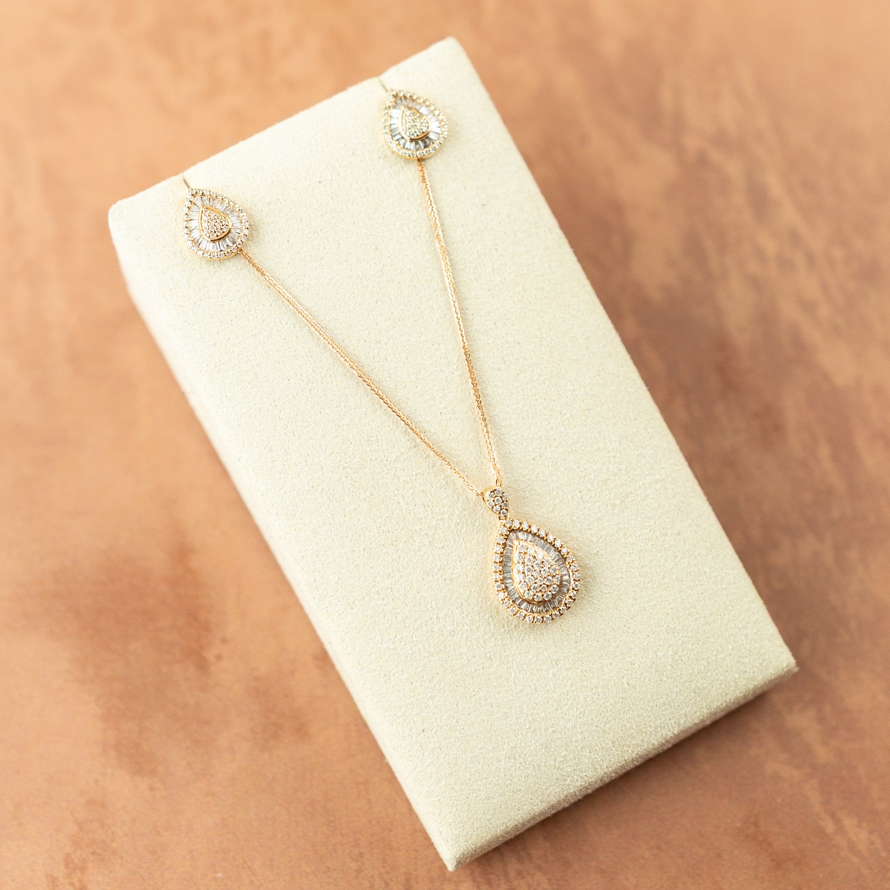 18 Karat Rose Gold Pear Cut Pendant & Earring Set