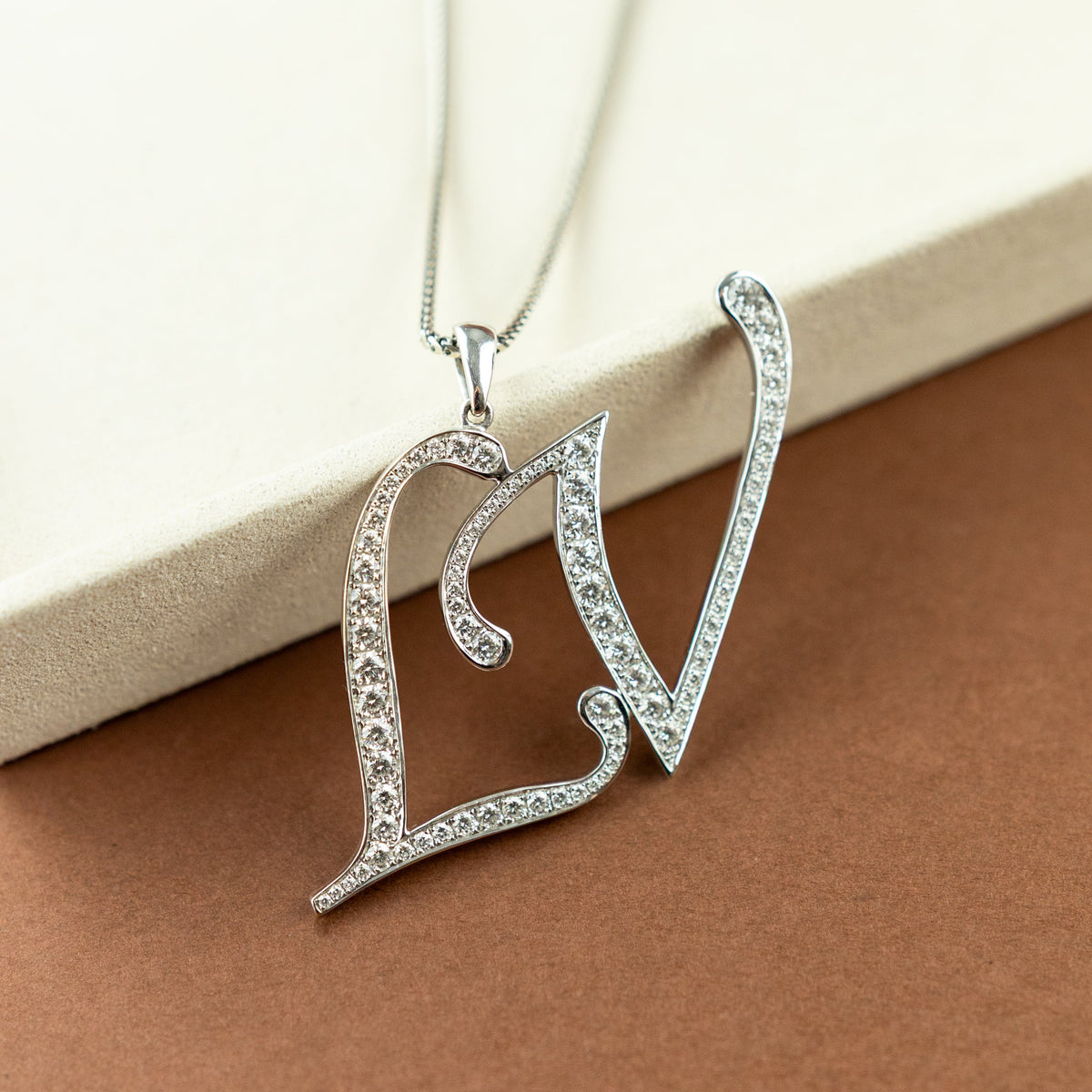 Pre - Loved 18 Karat White Gold LV Diamond Initial Pendant