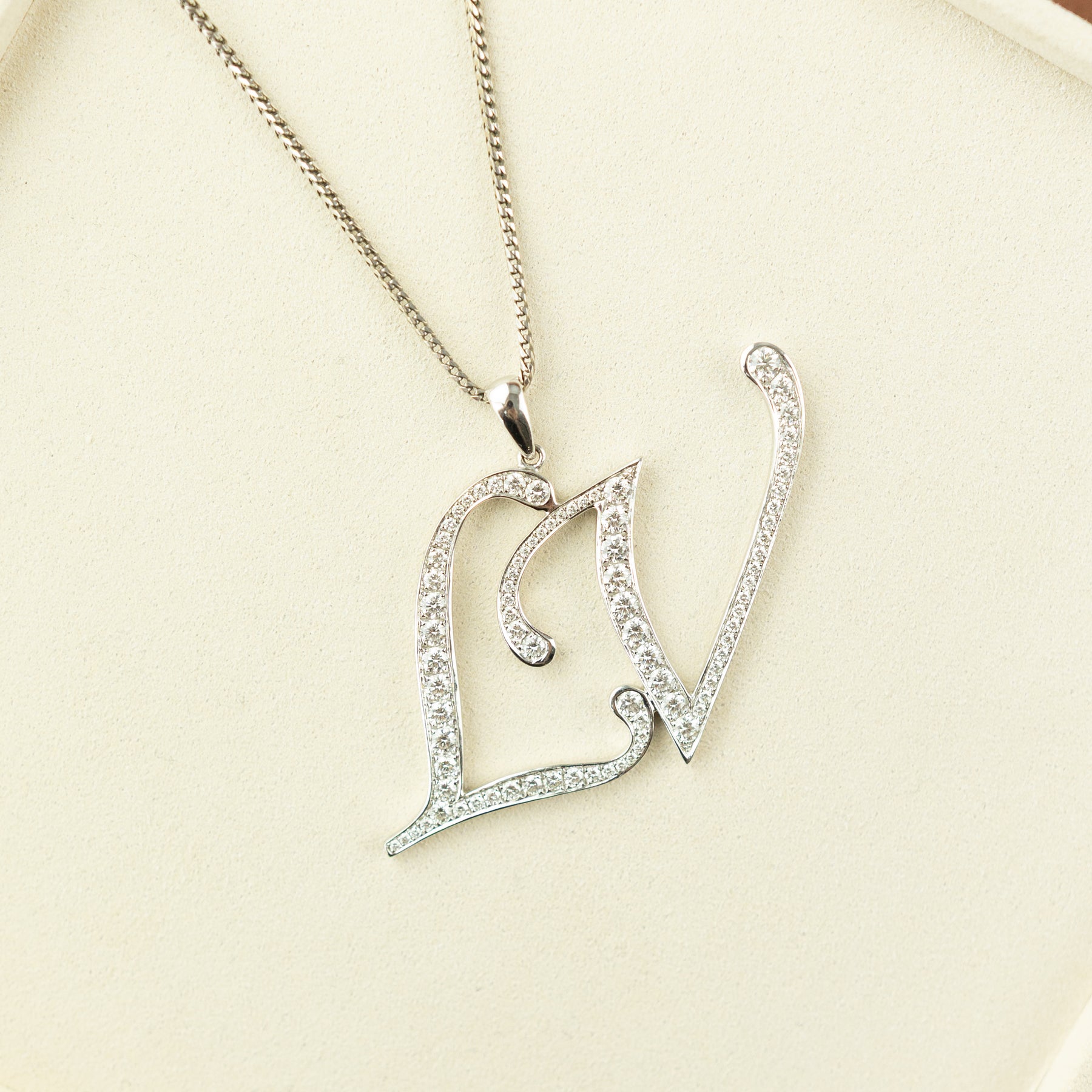 Pre - Loved 18 Karat White Gold LV Diamond Initial Pendant
