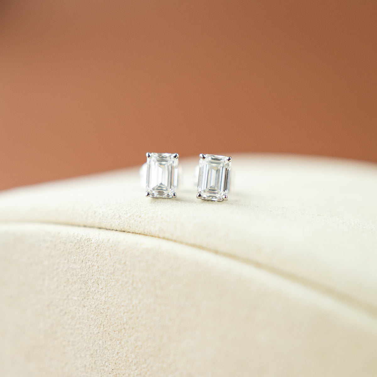 9ct white gold emerald cut D colour lab diamond stud earrings 2.02cttw