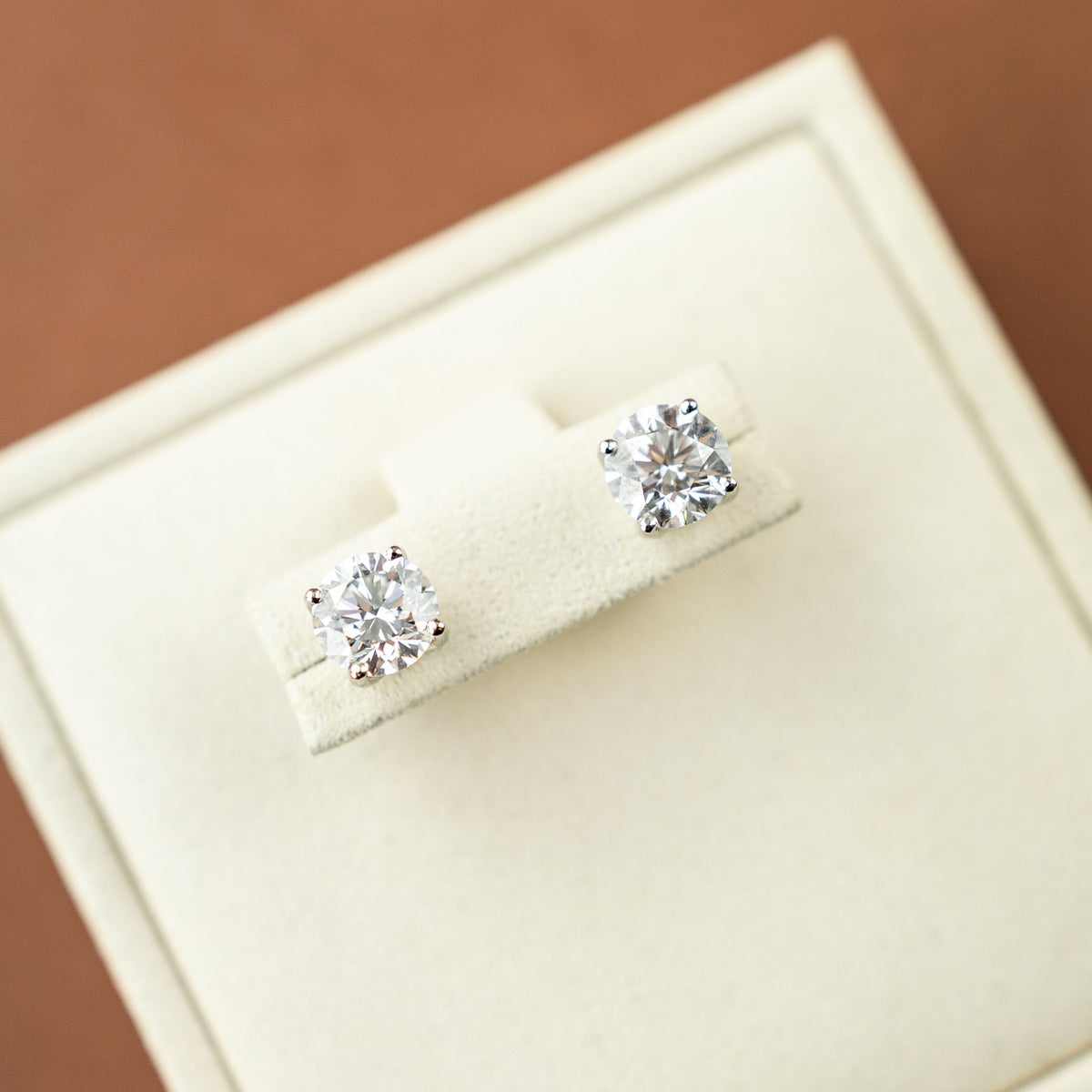 Platinum Round Brilliant Cut 4.05ct 4 Claw Stud Earrings