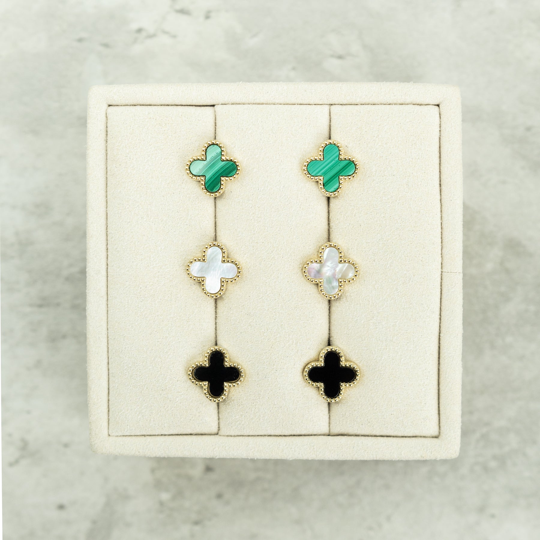 Designer Inspired 9ct Large Yellow Gold Malachite Petal Earrings