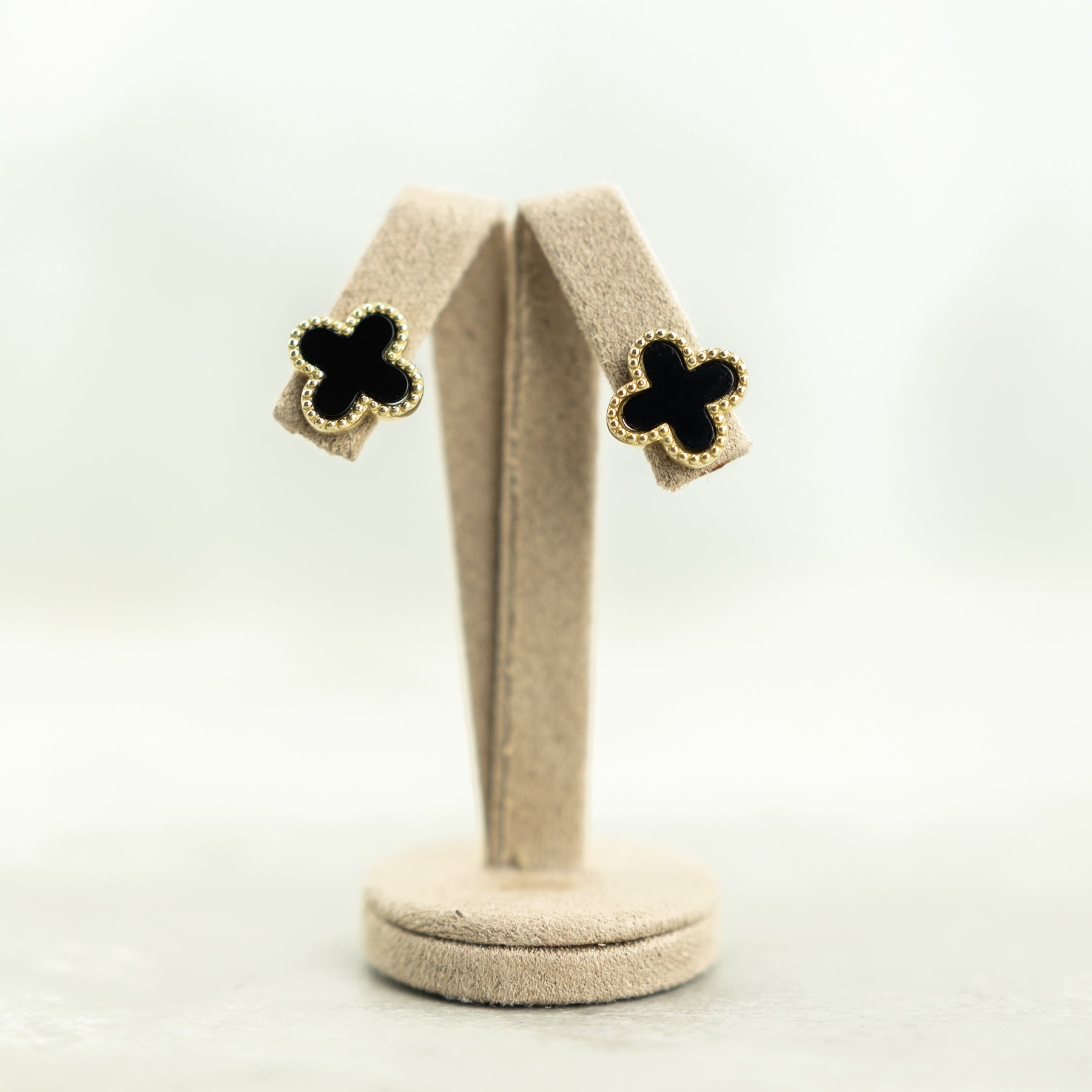 Designer Inspired 9ct Large Yellow Gold Onyx Petal Earrings