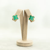 Designer Inspired 9ct Large Yellow Gold Malachite Petal Earrings available at RR Jewellers Yarm