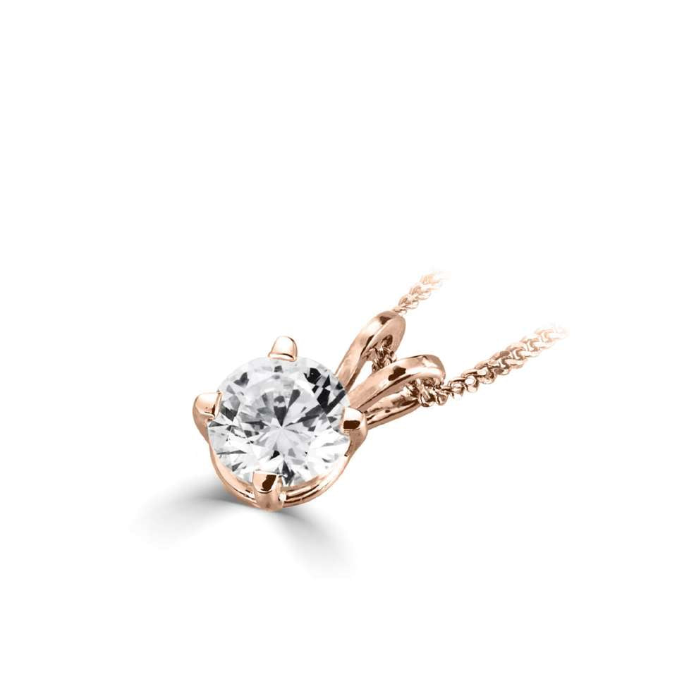 9ct rose gold round brilliant 0.57ct lab diamond 4 claw pendant with split bale