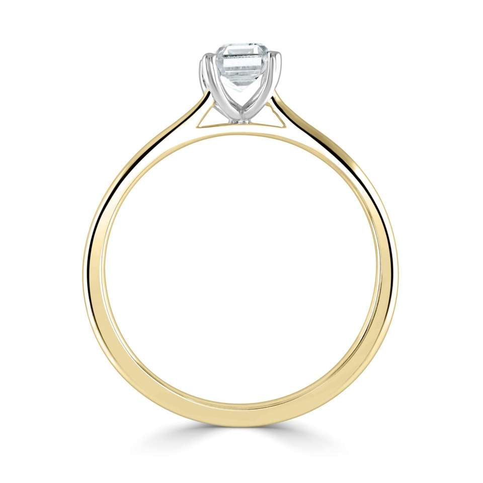 18ct yellow gold 1ct emerald cut lab diamond solitaire ring with slim band