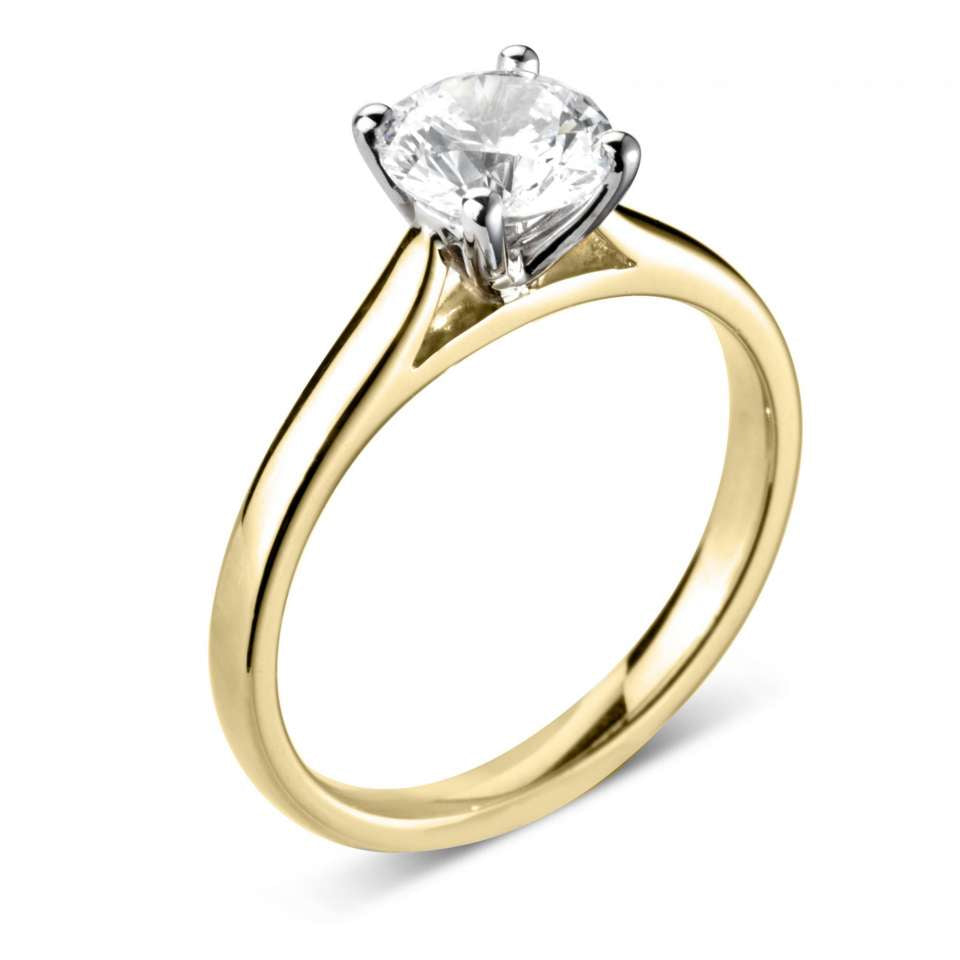 18ct yellow gold round brilliant 1ct lab diamond 4 claw solitaire ring