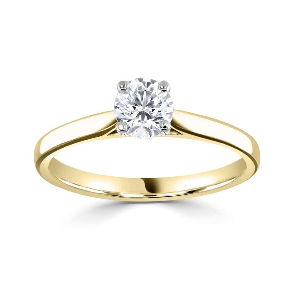 18ct yellow gold round brilliant 1ct lab diamond 4 claw solitaire ring