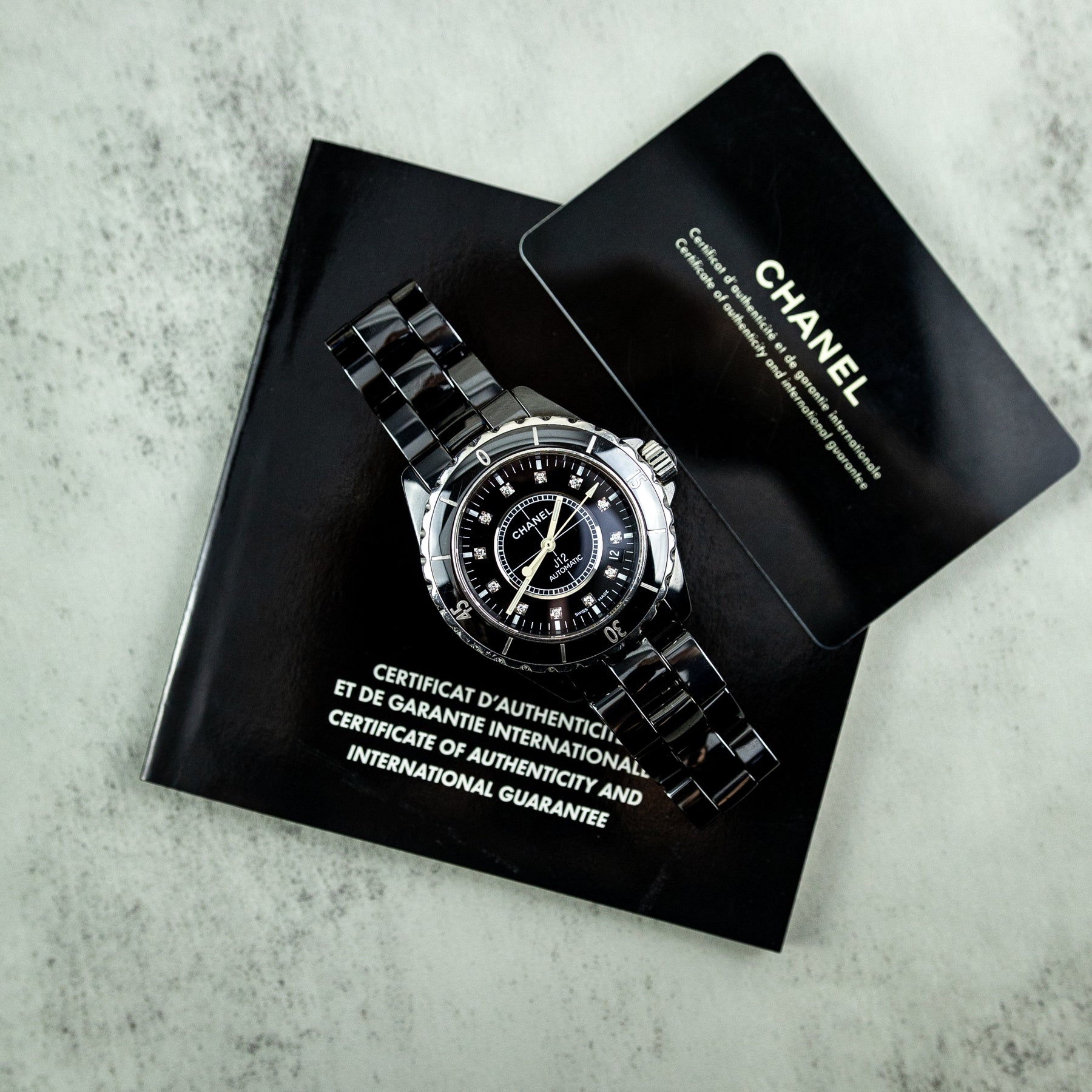 2007 Chanel J12 Date, Black Ceramic & Steel, Diamond Markers, 38mm, H1626 at RR JEWELLERS YARM