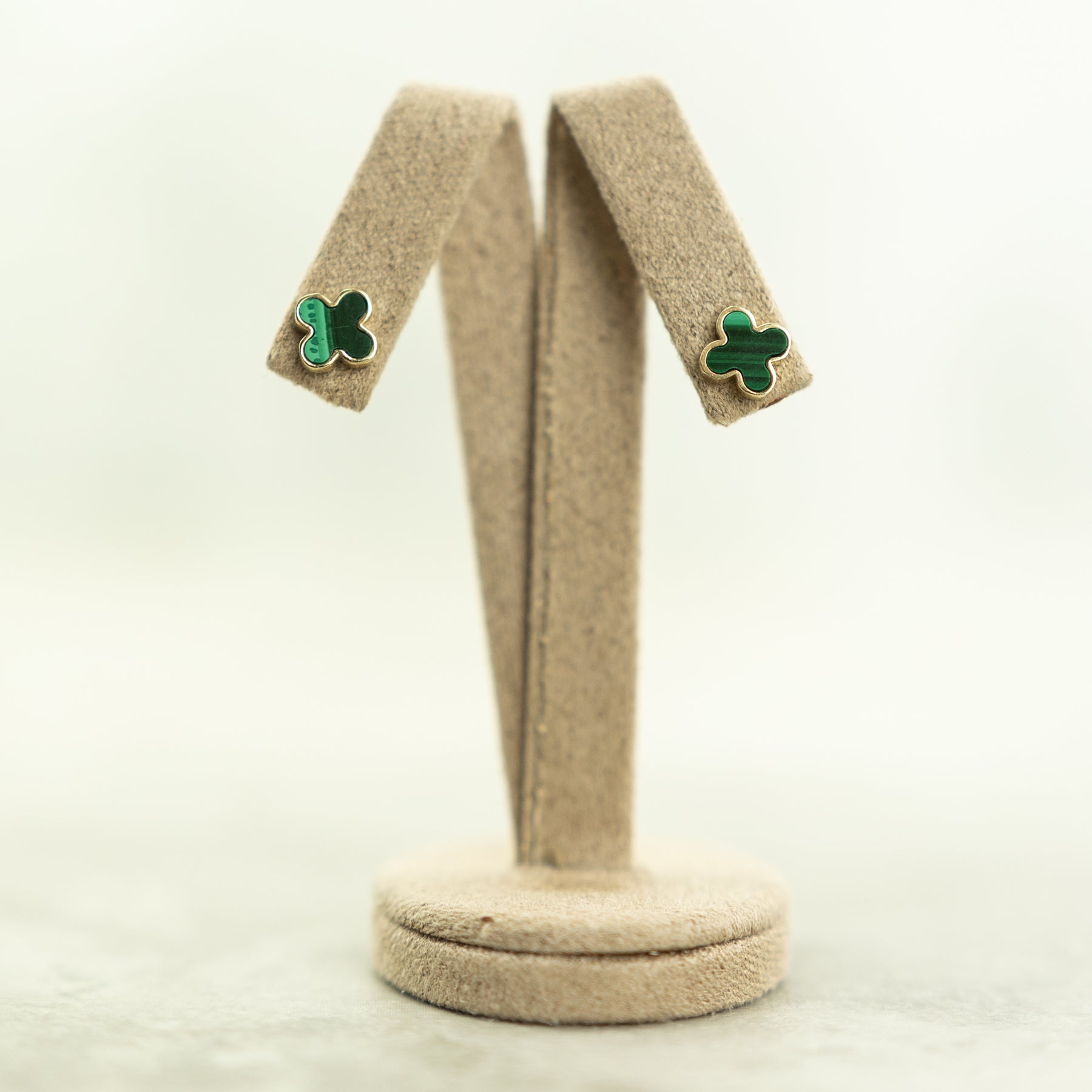 Designer Inspired 9ct Yellow Gold Malachite Petal Earrings RR Jewellers