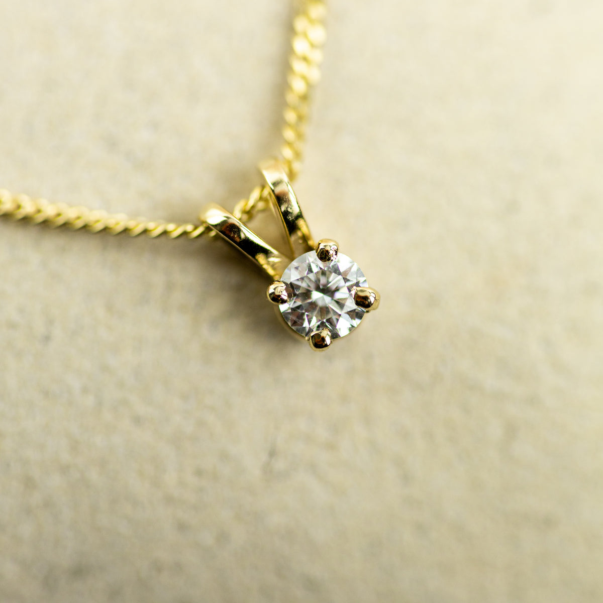 0.16ct Natural GIA Certified Round Pendant With 9 Karat Yellow Gold Claw & Chain at RR Jewellers Yarm