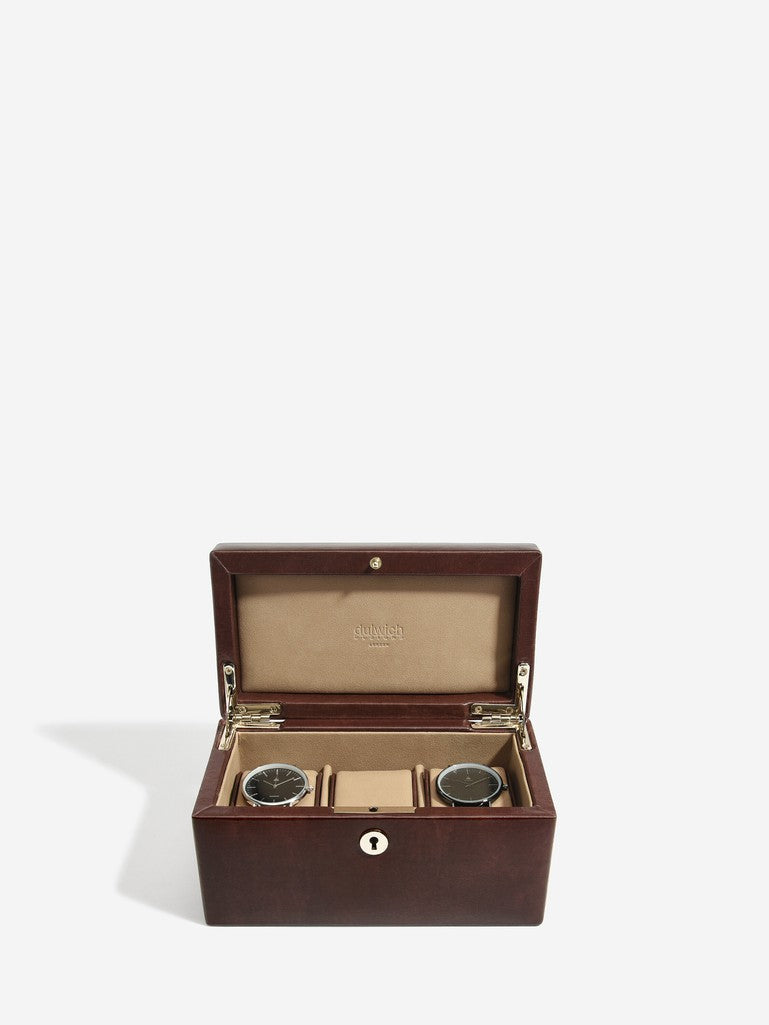 Chestnut brown leather 3 piece watch box