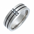 Titanium flat court 3 diamond 2 black groove 7mm ring