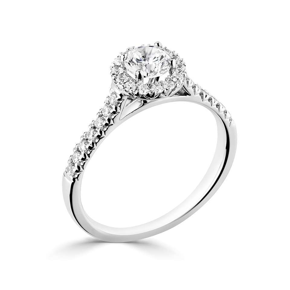 Platinum round brilliant GIA diamond halo 1.11ct ring