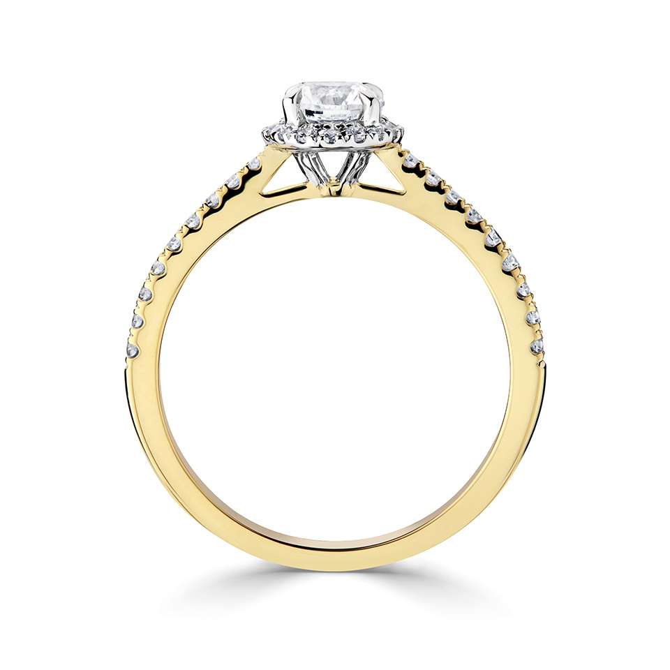 18ct yellow gold 0.50ct round GIA certificated diamond halo ring