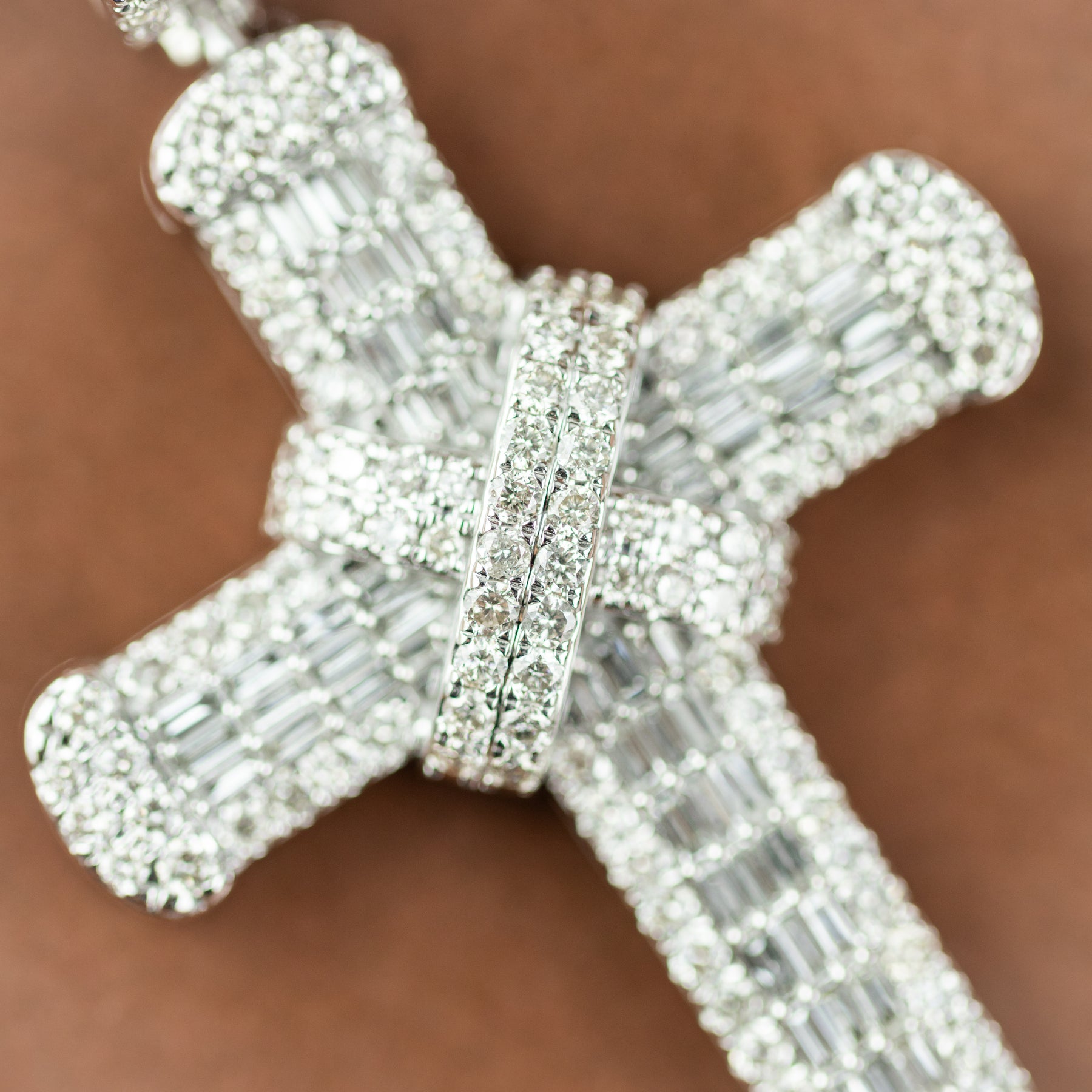9 Karat White Gold Natural Diamond Cross Pendant 3.37ct on Rope Chain