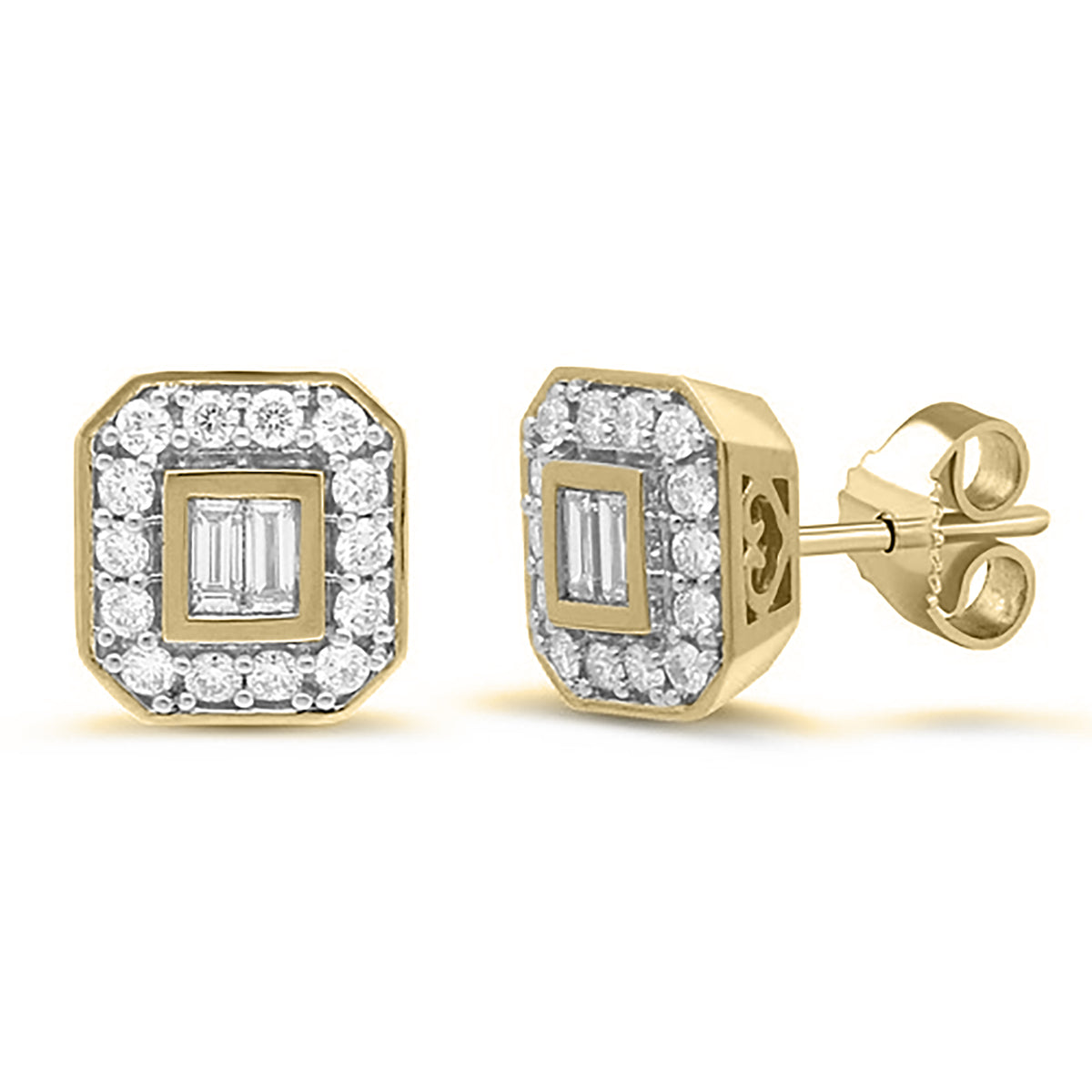 9ct yellow gold square mixed cut diamond halo stud earrings