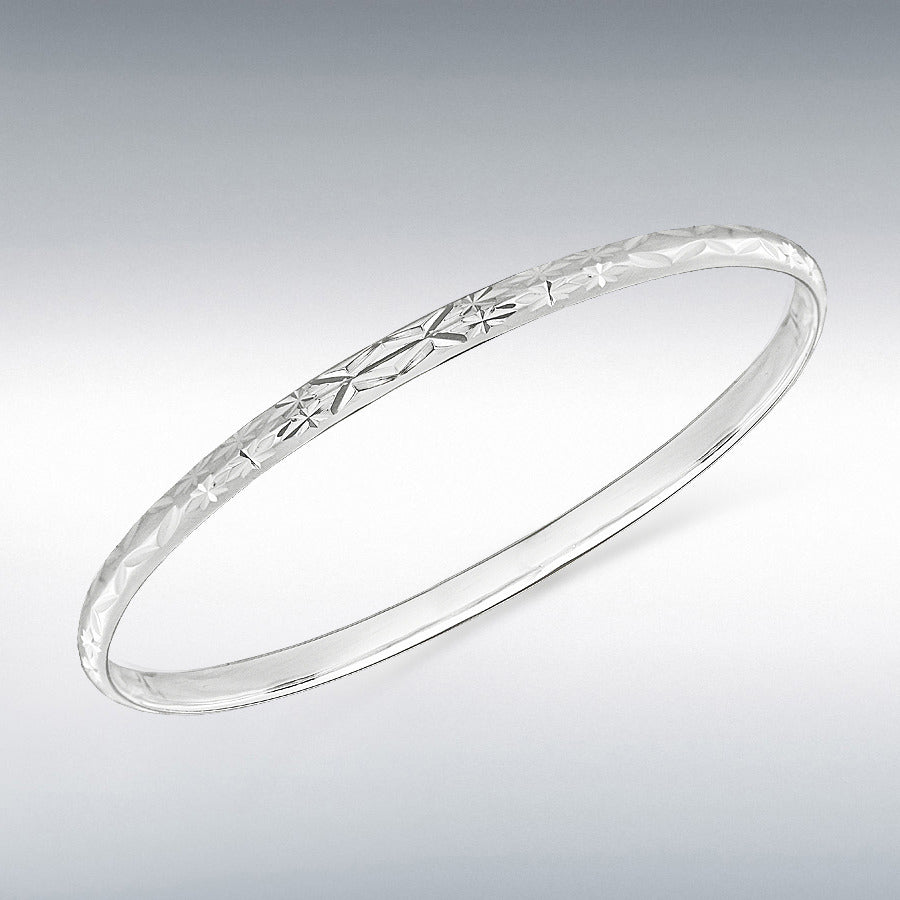 Sterling silver 4mm diamond cut slip on bangle