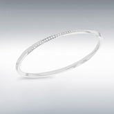Sterling silver rhodium plated cz 3mm twisted-band bangle
