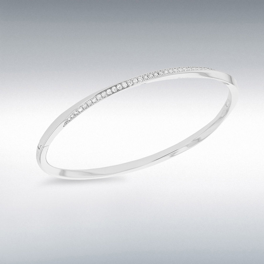 Sterling silver rhodium plated cz 3mm twisted-band bangle
