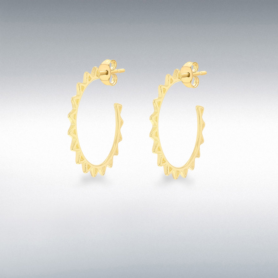 Sterling silver gold plated 23mm spiked-tube open hoop earrings