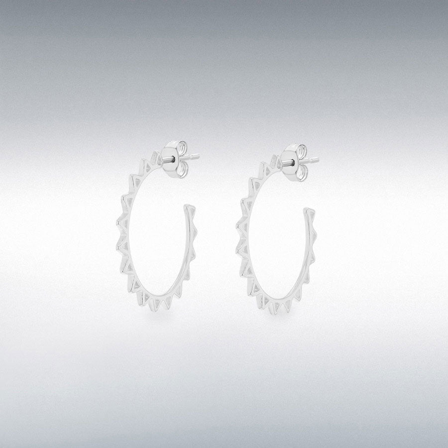 Sterling silver rhodium plated 23mm spiked-tube open hoop earrings