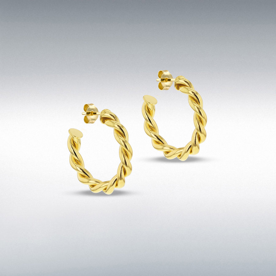 Sterling silver gold plated twisted open hoop earrings