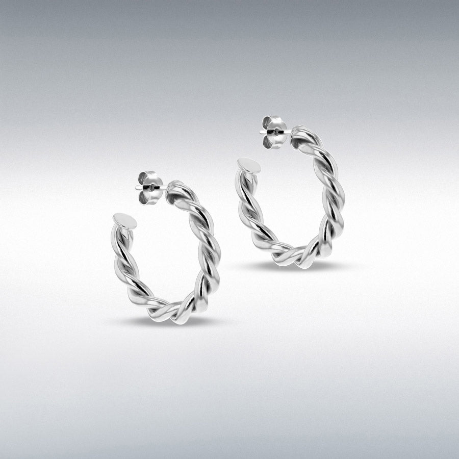 Sterling silver twisted open hoop earrings