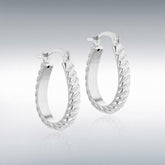 Sterling silver oval twisted creole earrings