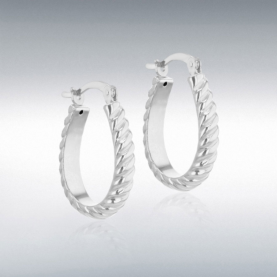Sterling silver oval twisted creole earrings