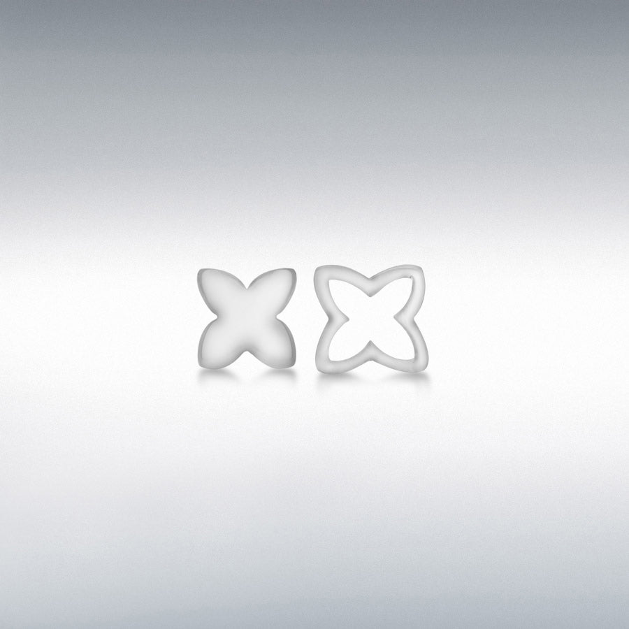 Sterling silver flower & cut out flower asymmetric stud earrings