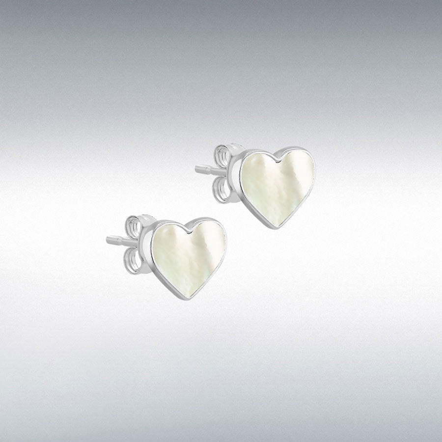 Sterling silver mother of pearl heart stud earrings