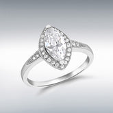 Sterling silver rhodium plated marquise cz halo ring