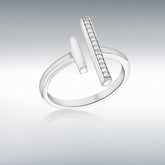 Sterling silver rhodium plated cz/polished bar open ring