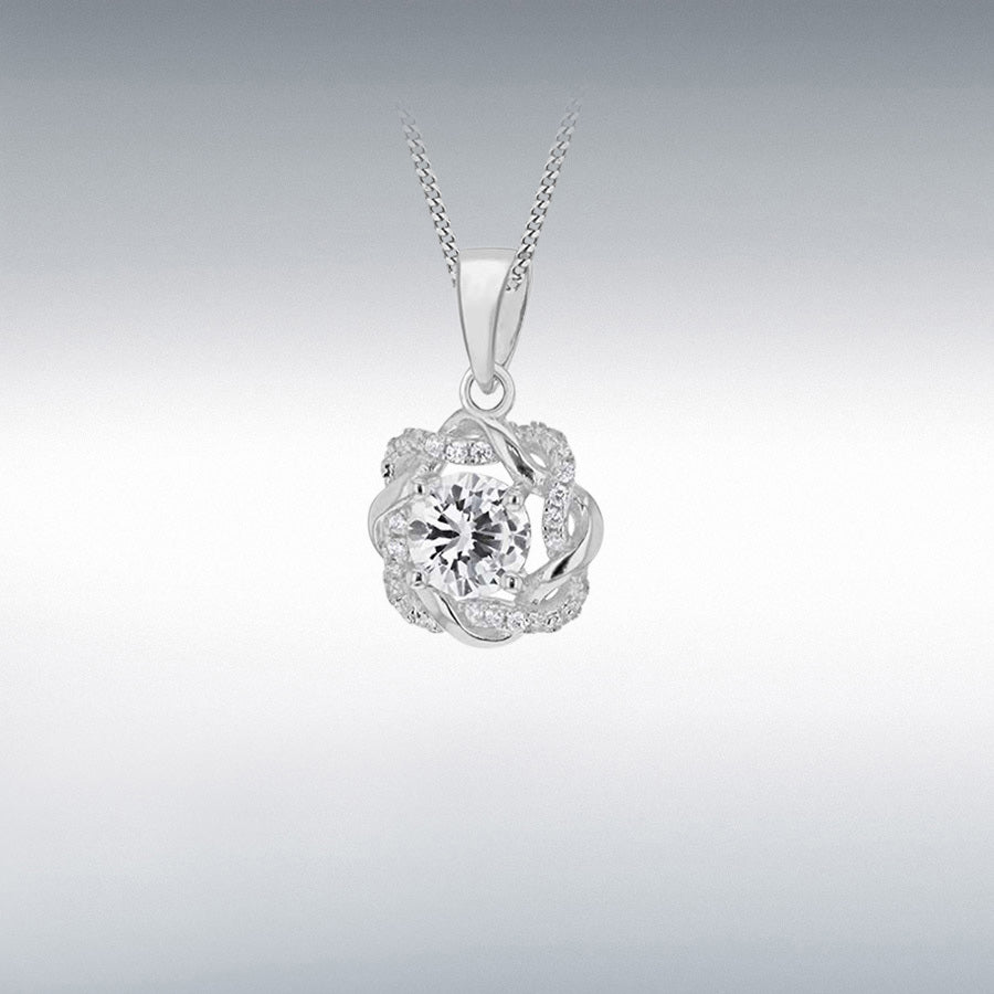Sterling silver rhodium plated cz twine detail pendant