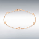 Sterling silver rose gold plated diamond cut ball & trace chain station bracelet