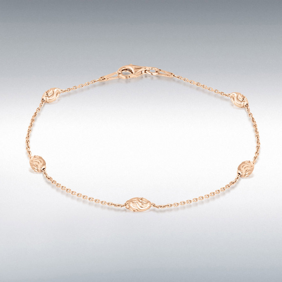 Sterling silver rose gold plated diamond cut ball & trace chain station bracelet