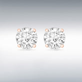 Sterling silver rose gold plated round cz stud earrings