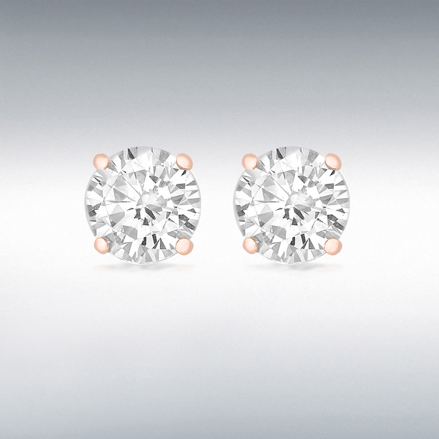 Sterling silver rose gold plated round cz stud earrings