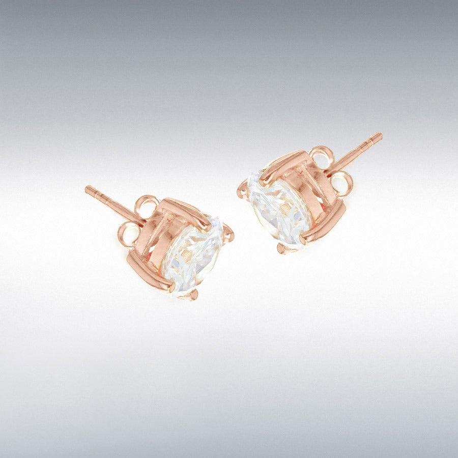 Sterling silver rose gold plated round cz stud earrings