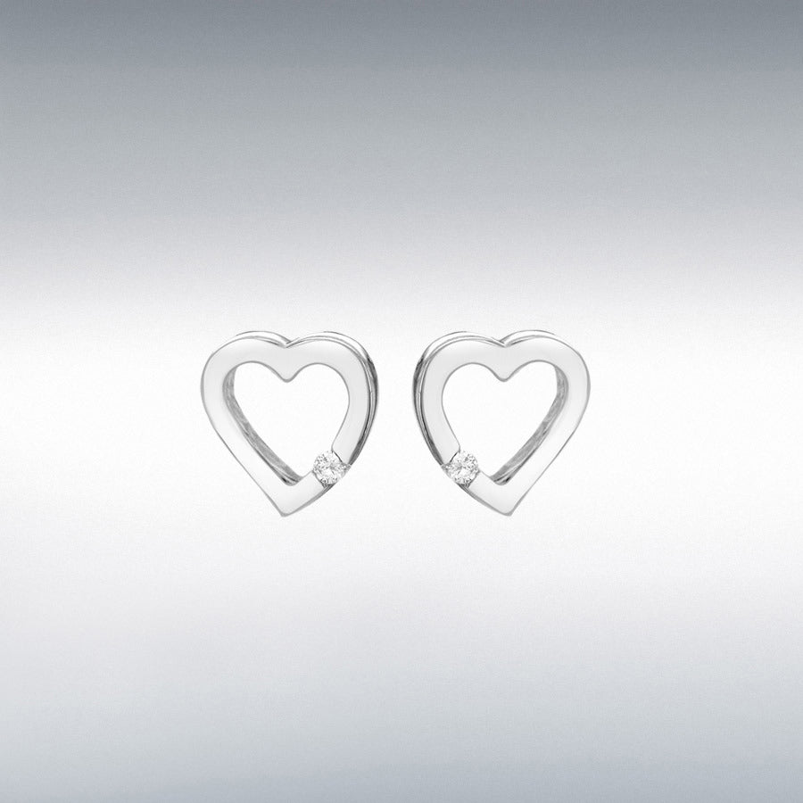 Sterling silver cz floating heart stud earrings