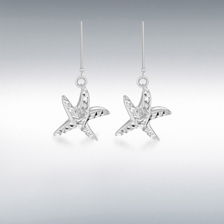 Sterling silver diamond cut starfish drop earrings