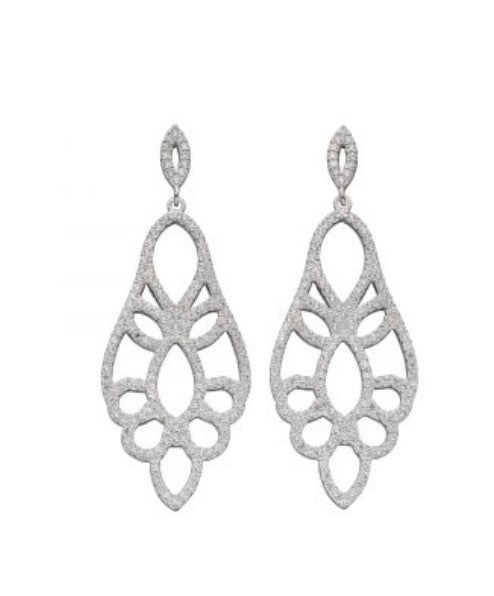 Sterling silver cz lace effect drop earrings