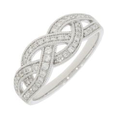9ct white gold diamond set milgrain detail plait ring