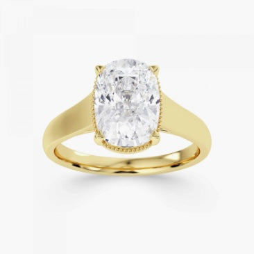 9ct yellow gold 3ct elongated cushion cut wide shoulder solitaire ring